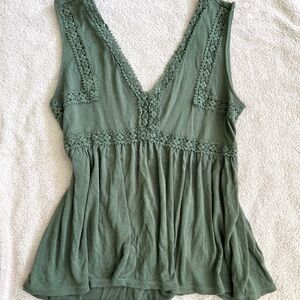 Vintage Y2K Mudd Clothing Olive green Lace Trim Babydoll Top